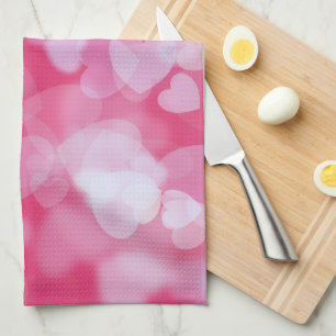 Soft Pink Bokeh Hearts Kitchen Towel