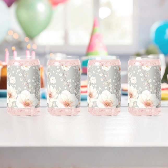 Soft Pink Botanical Floral Design: Elegant Wildflo Can Glass (Insitu (Birthday))