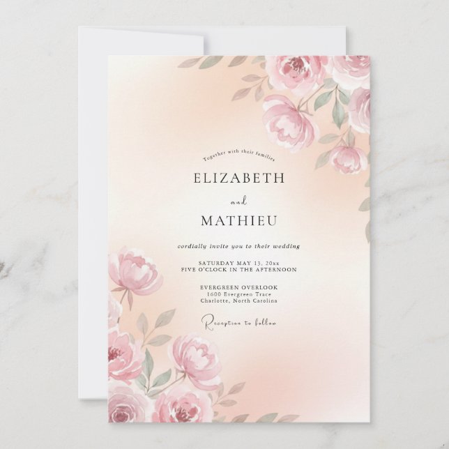 Soft Pink Botanical Romance Wedding Invitation (Front)