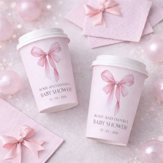 Soft Pink Bow Girl Baby Shower Paper Cups (Soft Pink Bow Girl Baby Shower Paper Cups)