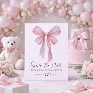 Soft Pink Bow Girl Baby Shower Save The Date