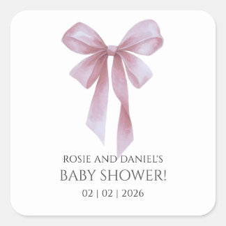 Soft Pink Bow Girl Baby Shower Square Sticker