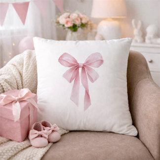 Soft Pink Bow Girl Baby Shower Throw Pillow