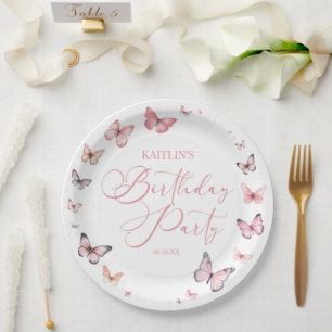 Soft Pink Butterfly Birthday Party Paper Plate