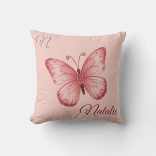 Soft pink buttrfly monogrammed Throw Pillow