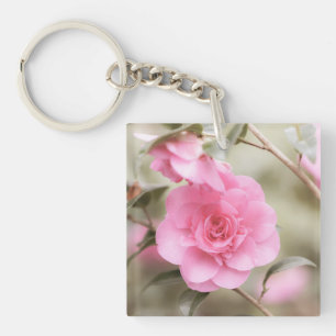 Soft Pink Camellia Flower  Keychain