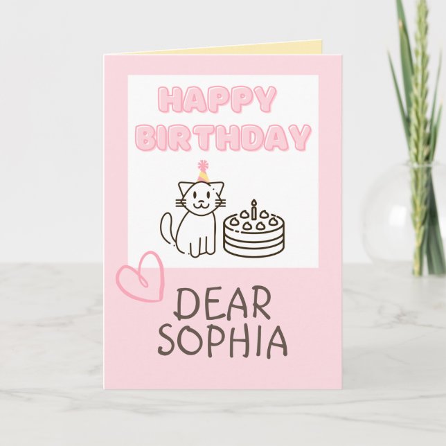 Soft Pink Cat&Cake Bonne carte d'anniversaire (Devant)