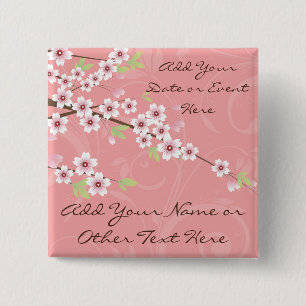Soft Pink Cherry Blossom 2 Inch Square Button