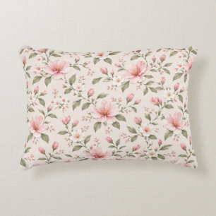 Soft Pink Cherry Blossom Floral Seamless Pattern Accent Pillow