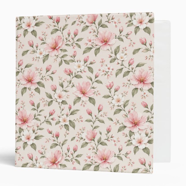 Soft Pink Cherry Blossom Floral Seamless Pattern Binder (Front/Inside)
