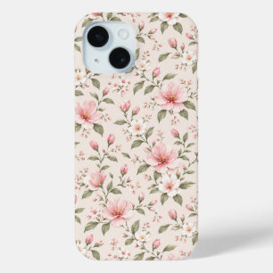 Soft Pink Cherry Blossom Floral Seamless Pattern iPhone 15 Case