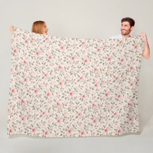 Soft Pink Cherry Blossom Floral Seamless Pattern Fleece Blanket