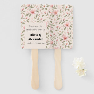 Soft Pink Cherry Blossom Floral Seamless Pattern Hand Fan