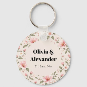 Soft Pink Cherry Blossom Floral Seamless Pattern Keychain
