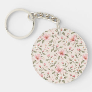 Soft Pink Cherry Blossom Floral Seamless Pattern Keychain