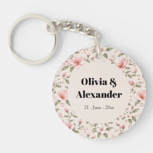 Soft Pink Cherry Blossom Floral Seamless Pattern Keychain