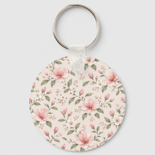 Soft Pink Cherry Blossom Floral Seamless Pattern Keychain
