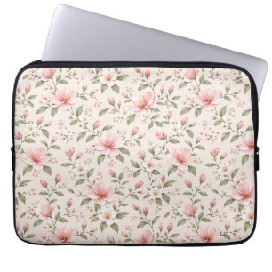Soft Pink Cherry Blossom Floral Seamless Pattern Laptop Sleeve