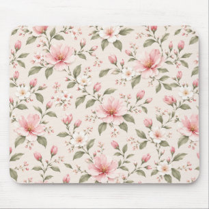 Soft Pink Cherry Blossom Floral Seamless Pattern Mouse Pad