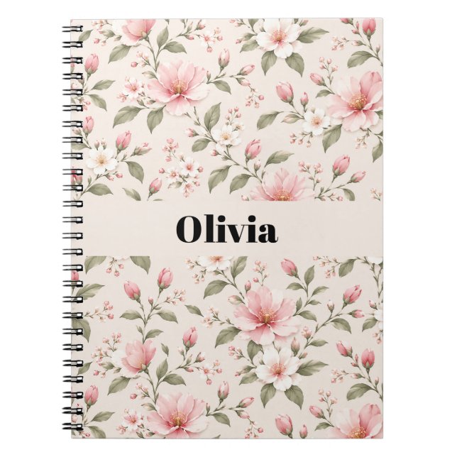 Soft Pink Cherry Blossom Floral Seamless Pattern Notebook (Front)