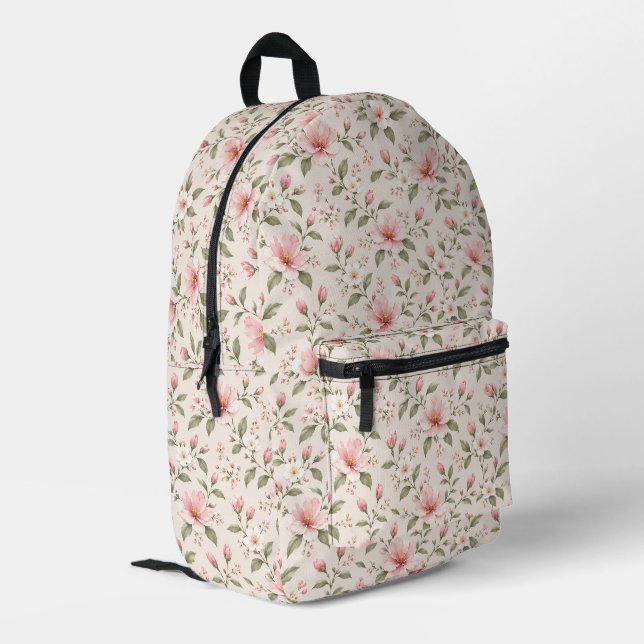 Soft Pink Cherry Blossom Floral Seamless Pattern Printed Backpack (Back Corner Left)