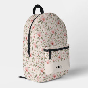 Soft Pink Cherry Blossom Floral Seamless Pattern Printed Backpack