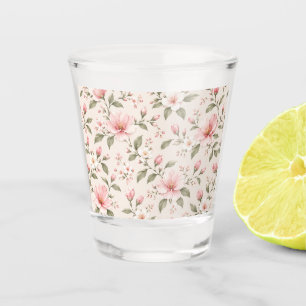 Soft Pink Cherry Blossom Floral Seamless Pattern Shot Glass