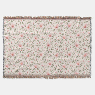 Soft Pink Cherry Blossom Floral Seamless Pattern Throw Blanket