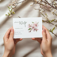 Soft pink cherry blossom flower wedding rsvp card