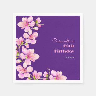 Soft Pink Cherry Blossom Sakura Purple Birthday Napkin
