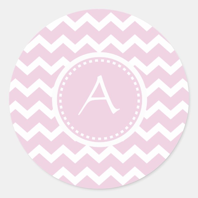 Soft Pink Chevron Retro Style Monogram Pattern Classic Round Sticker (Front)