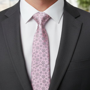 Soft Pink Christmas w/ Elegant Snowflakes Tie