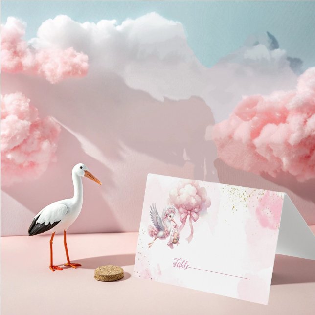 Soft Pink Clouds Stork Baby Shower Thank you card  (Creator Uploaded)