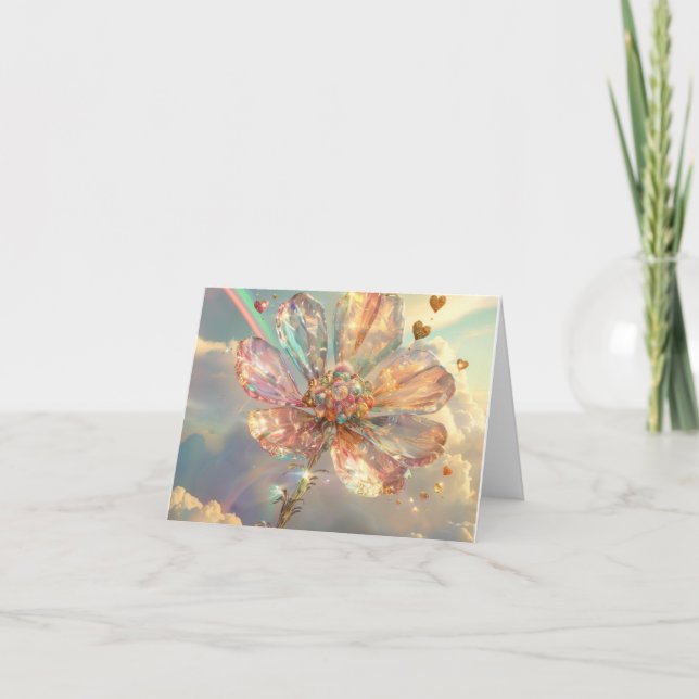 Soft Pink Crystal Flower Holiday Card (Front)