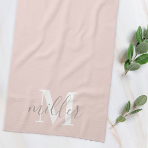 Soft Pink Custom Family Name Monogram Kitchen Towel