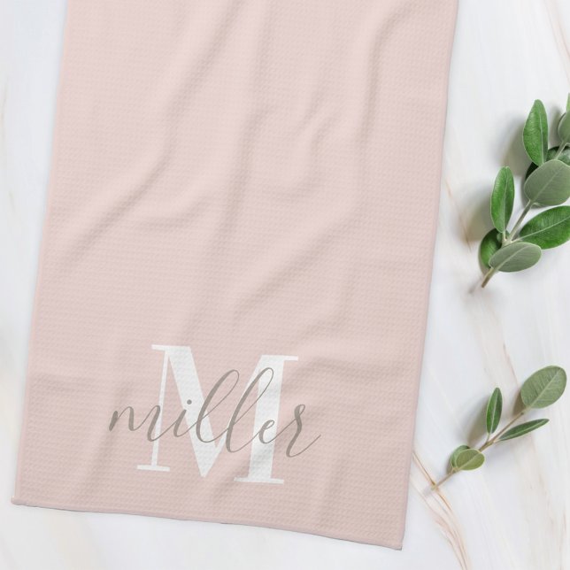 Soft Pink Custom Family Name Monogram Kitchen Towel (Creator Uploaded)