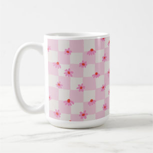 Soft Pink Daisy Checkerboard Floral Pattern Coffee Mug