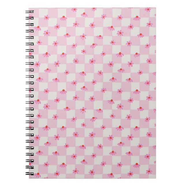 Soft Pink Daisy Checkerboard Floral Pattern Notebook (Front)