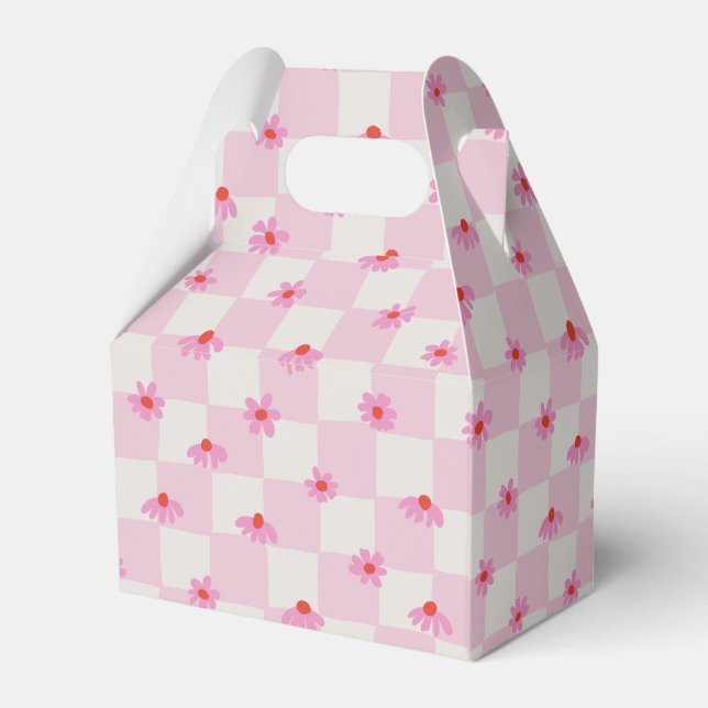 Soft Pink Daisy Chequerboard Floral Pattern Favor Box (Back Side)