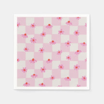 Soft Pink Daisy Chequerboard Floral Pattern