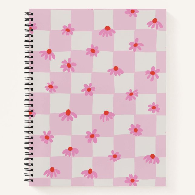 Soft Pink Daisy Chequerboard Floral Pattern Notebook (Front)