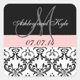 Soft Pink Damask Monogram Save the Date Stickers