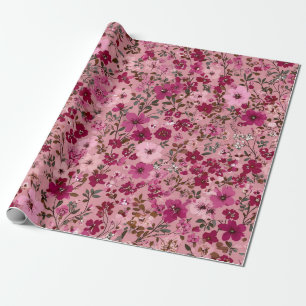 Soft Pink Ditsy Flower Pastel Boho 70s Vintage Wrapping Paper