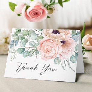 Soft Pink Elegant Watercolor Floral Thank You Card