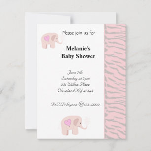 Soft Pink Elephant Baby Shower Invitation