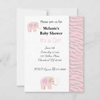 Soft Pink Elephant Baby Shower Invitation