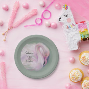 Soft Pink Flamingo Pastel Personalized Birthday Paper Plate