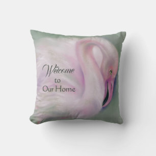 Soft Pink Flamingo Pastel Personalized Welcome Throw Pillow