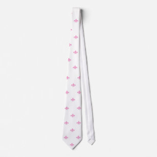 Soft  Pink Fleur de Lis on White Wedding Tie