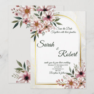 Soft Pink Floral Arch Wedding Save The Date Invitation